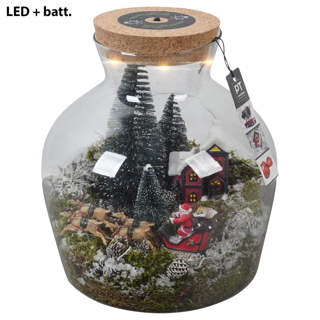 Arrangement X-Mas Village santa in glass terrarium